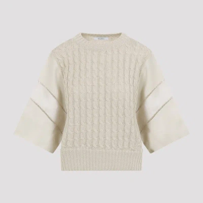 Max Mara Scatola Cable Linen Sweater L In Neutral