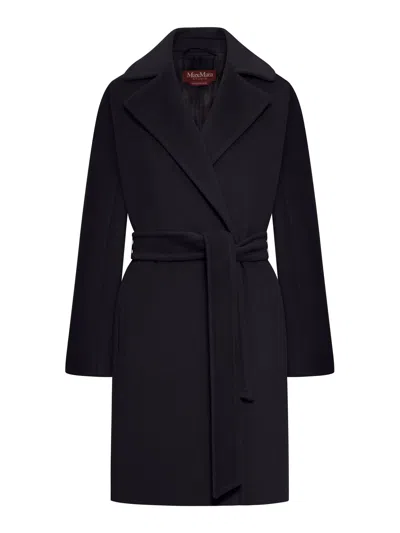 Max Mara Scire Beaver Wool Robe Coat In Black
