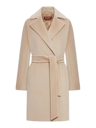 Max Mara Scire Beaver Wool Robe Coat In Nude