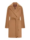 Max Mara Studio Long-sleeved Belted Coat In Nude