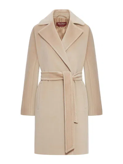 Max Mara Scire Beaver Wool Robe Coat In Nude