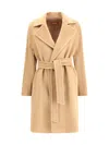 Max Mara Studio Long-sleeved Belted Coat In Neutral