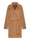Max Mara Studio Long-sleeved Belted Coat In Brown