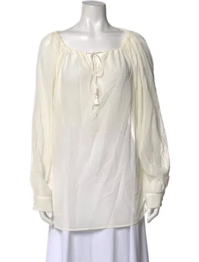 Pre-owned Max Mara Scoop Neck Long Sleeve Blouse In White