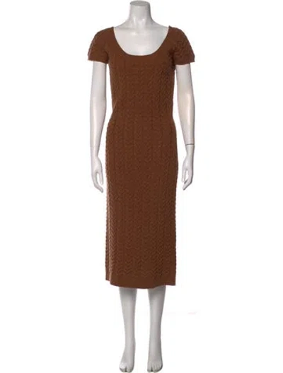 Pre-owned Max Mara Scoop Neck Midi Length Dress In Brown
