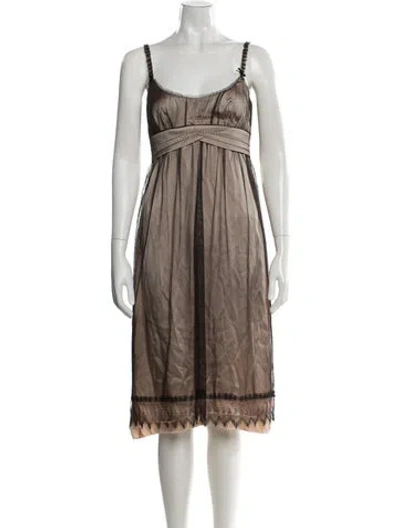Pre-owned Max Mara Scoop Neck Midi Length Dress In Brown