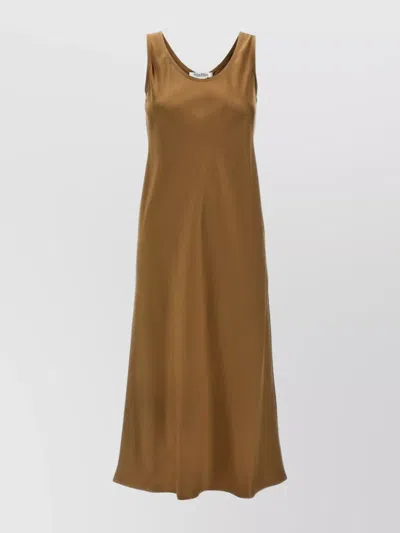 Max Mara Scoop Neck Midi Length Sleeveless Dress In Brown