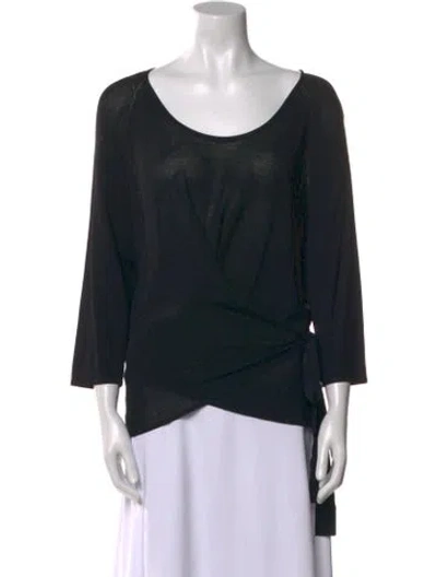 Pre-owned Max Mara Scoop Neck Three-quarter Sleeve Blouse In Black