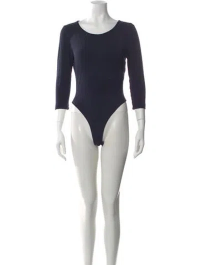 Pre-owned Max Mara Scoop Neck Three-quarter Sleeve Bodysuit In Blue