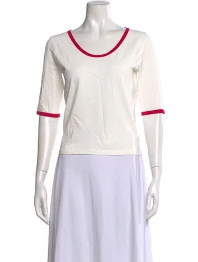 Pre-owned Max Mara Scoop Neck Three-quarter Sleeve T-shirt In White