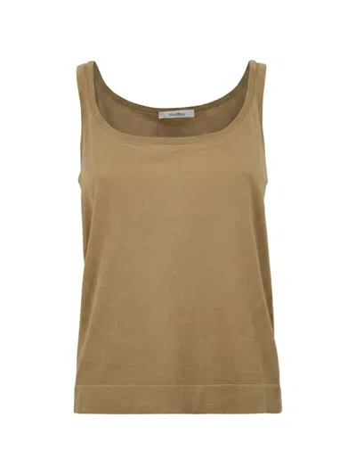 Max Mara Sleeveless Ribbed Scoop Neck Tank Top In Brown
