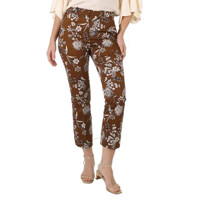 Max Mara Scrivia Cropped Floral Stretch-cotton Pants In Brown