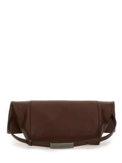 Max Mara Sculptural Clasp Calf Leather Clutch In Brown