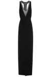 Max Mara Sophisticated Evening Dress With Deep V-neckline And Embellished Back In Nero