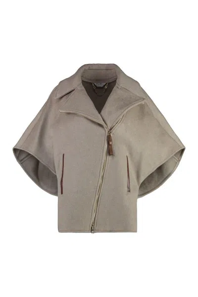 Max Mara Cashmere Cape-coat With Wide Lapel Collar In Gray