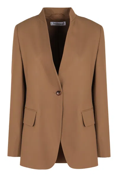Max Mara Segnale Single Breasted Tailored One Button Jacket In Brown