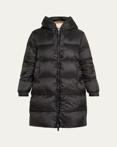 Max Mara Seia Long Hooded Down Jacket In Black