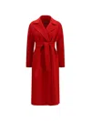 Max Mara Self-tie Notched Wool Coat In Red