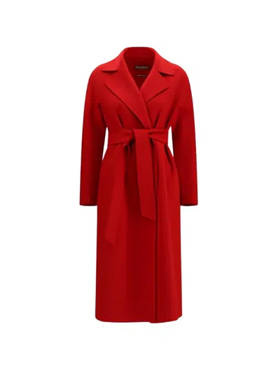 Max Mara Self-tie Notched Wool Coat In Red
