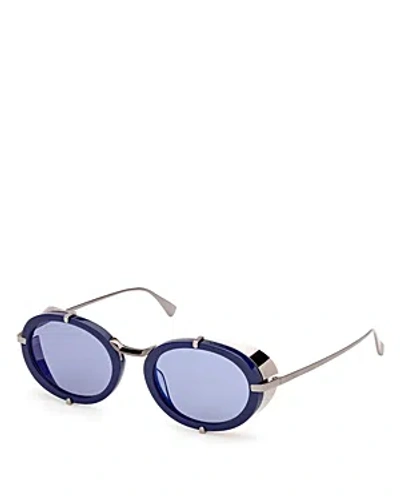 Max Mara Women's Shiny Blue Selma Oval Sunglasses In Blue/blue