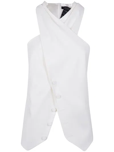 Max Mara Satin Wrap Sleeveless Jacket Buttons In White