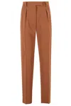 Max Mara Straight-leg Tailored Cotton Pants With Structured Waistband In Tobacco
