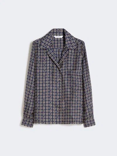 Max Mara Semi-fitted Printed Silk Shirt In Blue