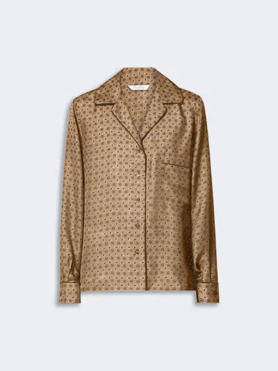 Max Mara Semi-fitted Printed Silk Shirt In Brown