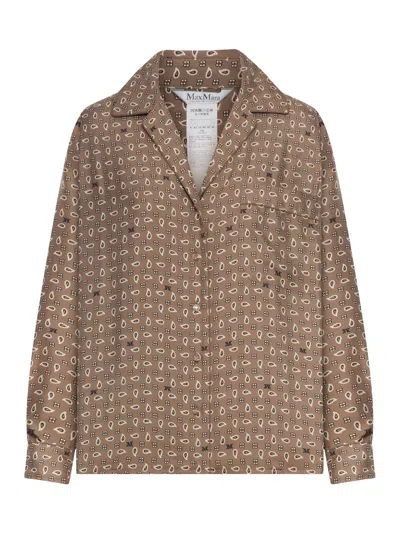 Max Mara Semi-fitted Printed Silk Shirt In Brown