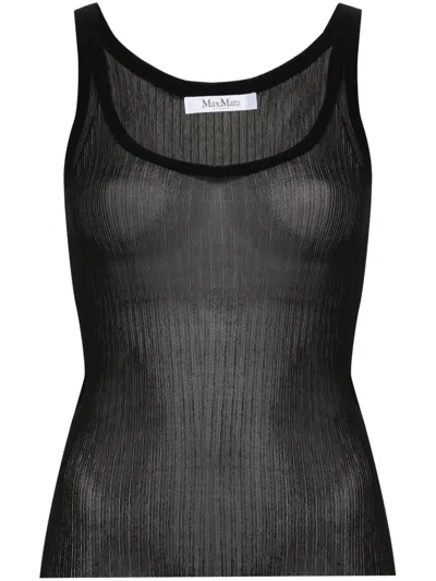 Max Mara Ribbed Silk Tank Top With Metallic Finish In Gold