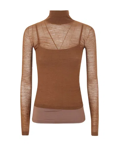 Max Mara Semi-sheer High-neck Jumper In Brown