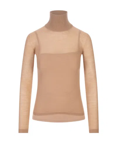 Max Mara Semi-sheer High-neck Jumper In Nude