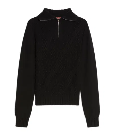Max Mara Semi-zipper Cashmere Sweater In Black