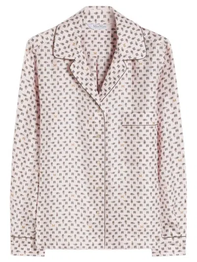 Max Mara Semi-fitted Silk Shirt With Open Cuban Collar And Contrasting Piping In Neutral