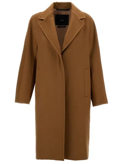 Max Mara Semi-lined Cashmere Coat With Hidden Fastening And Grosgrain Trim In Brown