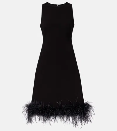 Max Mara Semito Feather-trimmed Midi Dress In Black