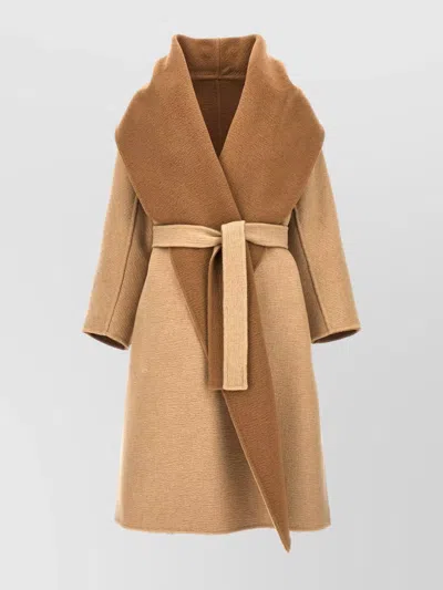 Max Mara 'senna' Textured Fabric Coat With Large Collar In Brown