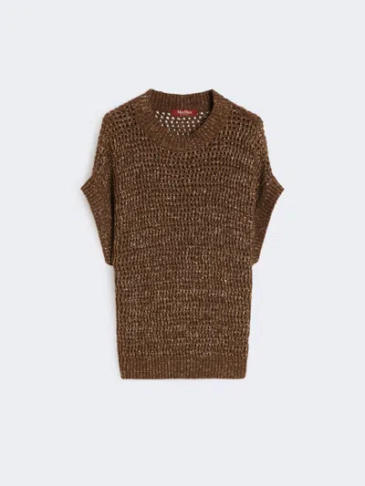 Max Mara Sequin-adorned Mesh-knit Cotton Sweater In Brown
