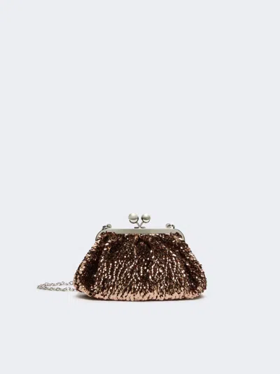 Max Mara Sequin-adorned Small Satin Pasticcino Bag In Brown
