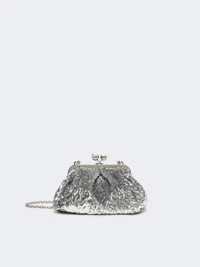 Max Mara Sequin-adorned Small Satin Pasticcino Bag In Silver