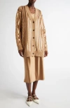 Max Mara Sequin Cable Stitch Wool & Cashmere Cardigan In Camel