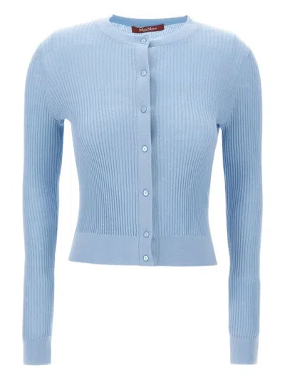 Max Mara Sequin-embellished Ribbed Cardigan In Blue