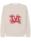 Max Mara Monogram Wool-blend Crewneck Sweater In 中性色