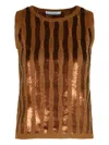 Max Mara Metallic Ribbed Striped Sleeveless Tank Top In Brown