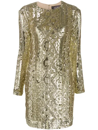 Max Mara Sequin Embroidered Fitted Dress In Gold