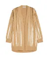 Max Mara Wool And Cashmere Cardigan With Sequins In Nude