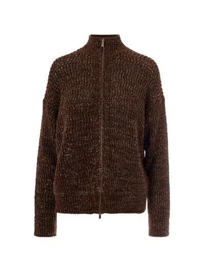 Max Mara Sequin-embellished Cardigan In Brown