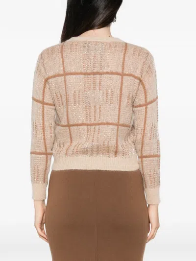 Max Mara Sequin-embellished Checked Sweater In Brown