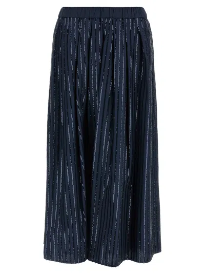 Max Mara Sequin-embellished Cotton Poplin Skirt In Blue