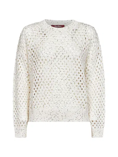 Max Mara Sequin-embellished Mesh-knit Sweater In White